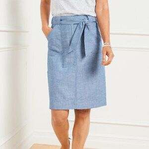 NWT Talbots Newport Chambray Tie Waist Belt Utility Skirt Blue Women's 10